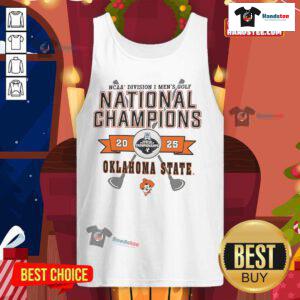 Oklahoma State Cowboys tank top featuring the 2025 NCAA Division I Men's Golf National Champions logo.
