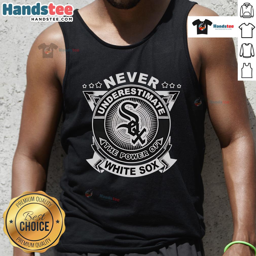 Official Chicago White Sox tank top featuring 'Never Underestimate The Power' slogan, perfect for baseball fans.