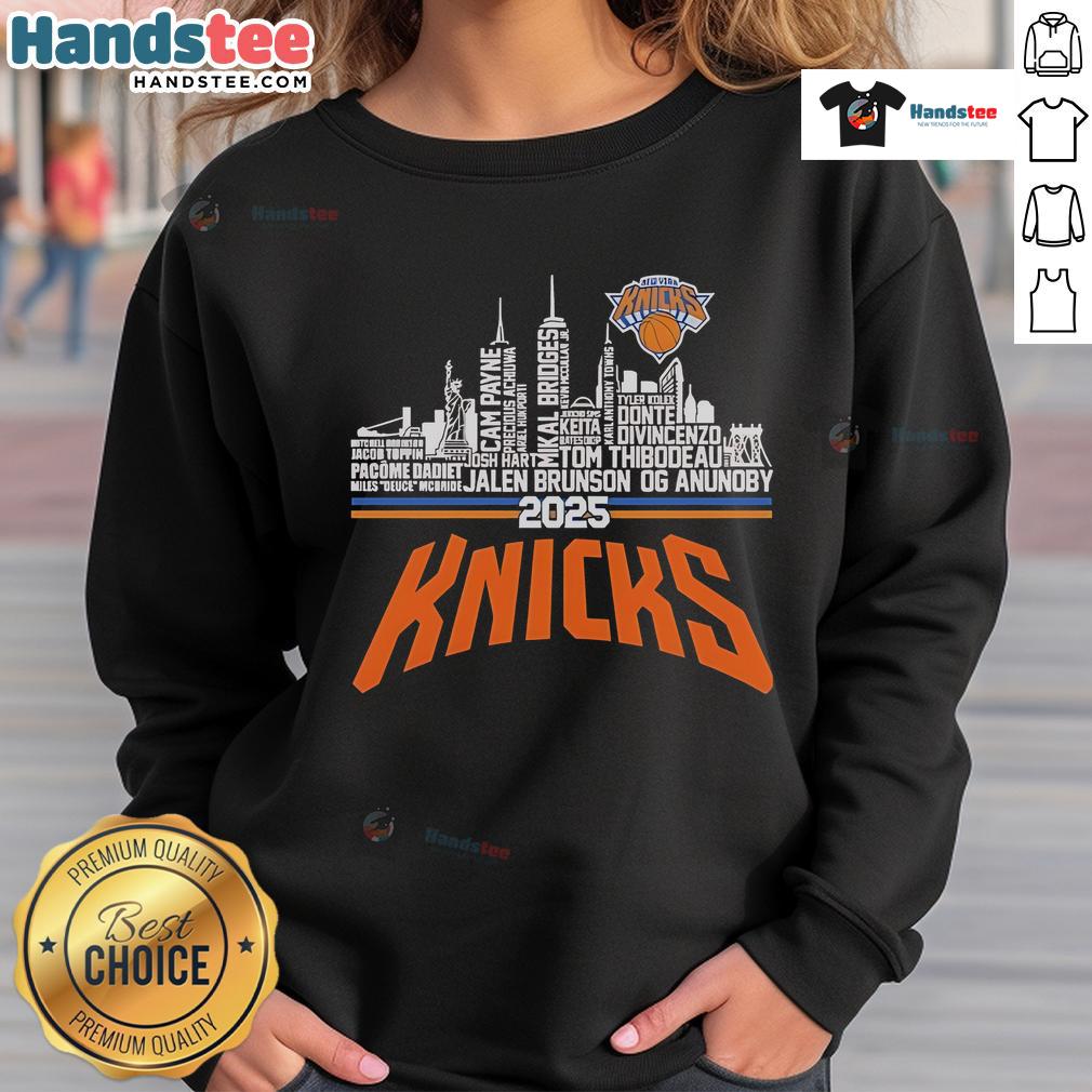 Official New York Knicks 2025 team name city baseball sweatshirt in vibrant blue with logo, perfect for fans and casual wear.