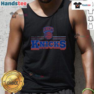 Official New York Knicks fan banner tank top featuring team colors and logo, perfect for game day and sports events.