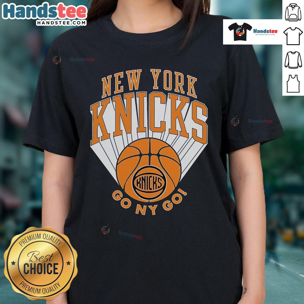 Official New York Knicks Go NY Go Ladies Tee showcasing team colors and logo, perfect for female basketball fans.