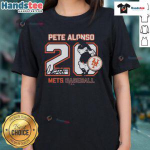 Alt Text: Official New York Mets Pete Alonso ladies tee featuring his number and nickname, perfect for baseball fans.