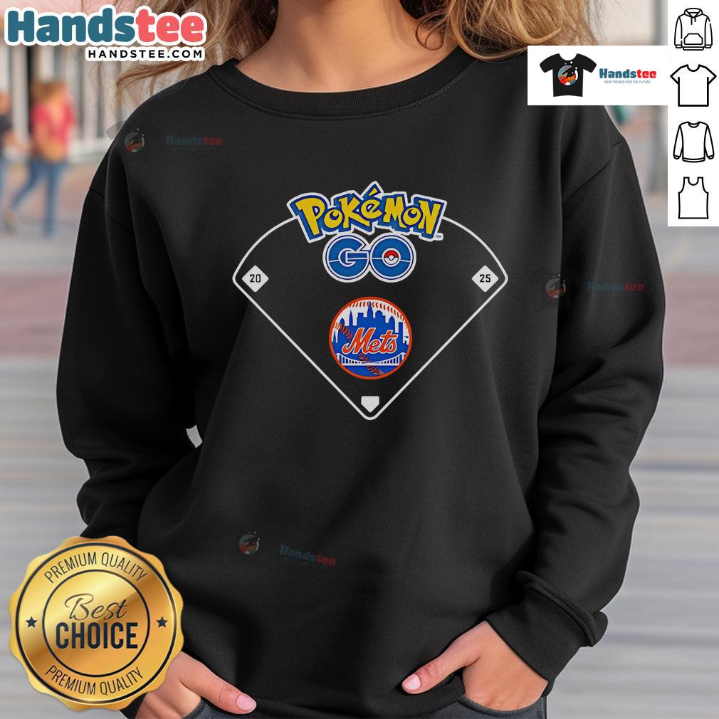 Alt Text: Official New York Mets Pokemon Go sweatshirt featuring team logo and vibrant design for fans and gamers.