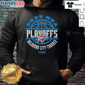 Official Oklahoma City Thunder 2025 NBA Playoffs Game Time Hoodie in blue, showcasing team logo and stylish design.