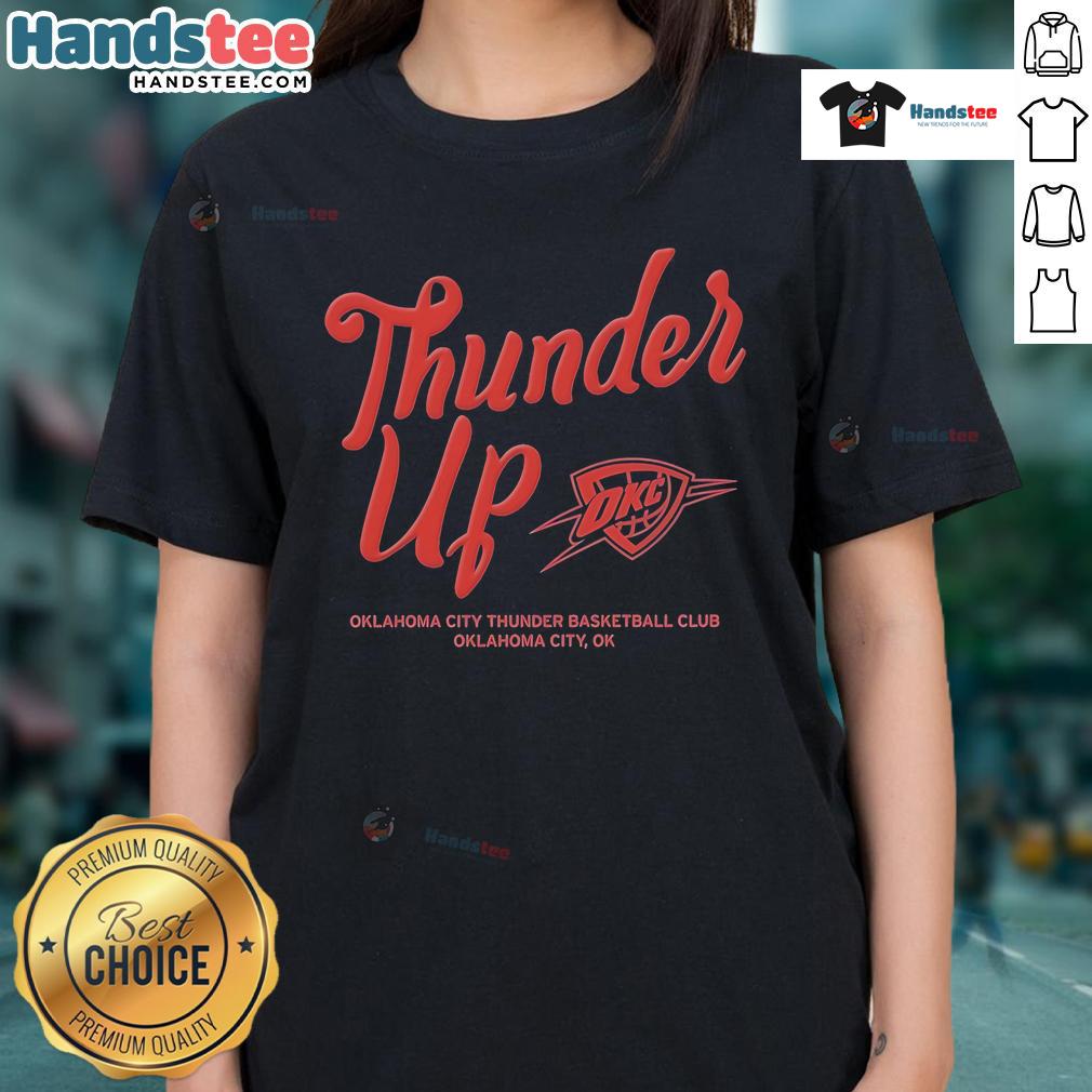 Alt Text: Official Oklahoma City Thunder Thunder Up Urban Ladies Tee in vibrant colors, perfect for female fans and casual wear.
