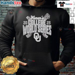 Official Oklahoma Sooners 2025 NCAA Softball Women's College World Series cut-off hoodie in crimson with team logo.