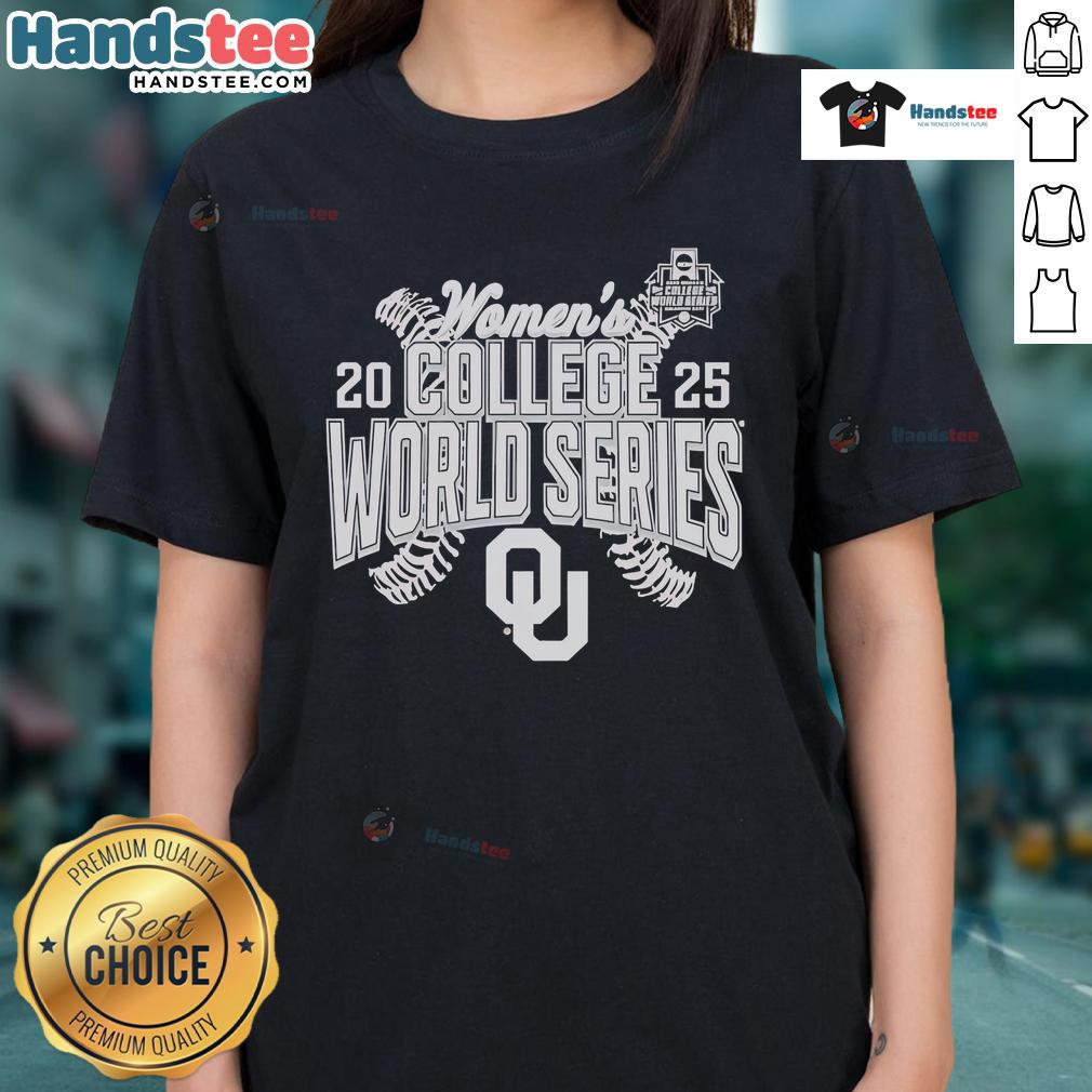 Official Oklahoma Sooners 2025 NCAA Softball Women's College World Series cut-off ladies tee in stylish design.