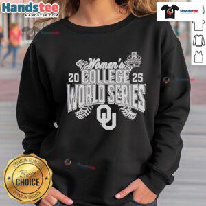 Alt Text: Official Oklahoma Sooners 2025 NCAA Softball Women's College World Series cut-off sweatshirt in crimson color.