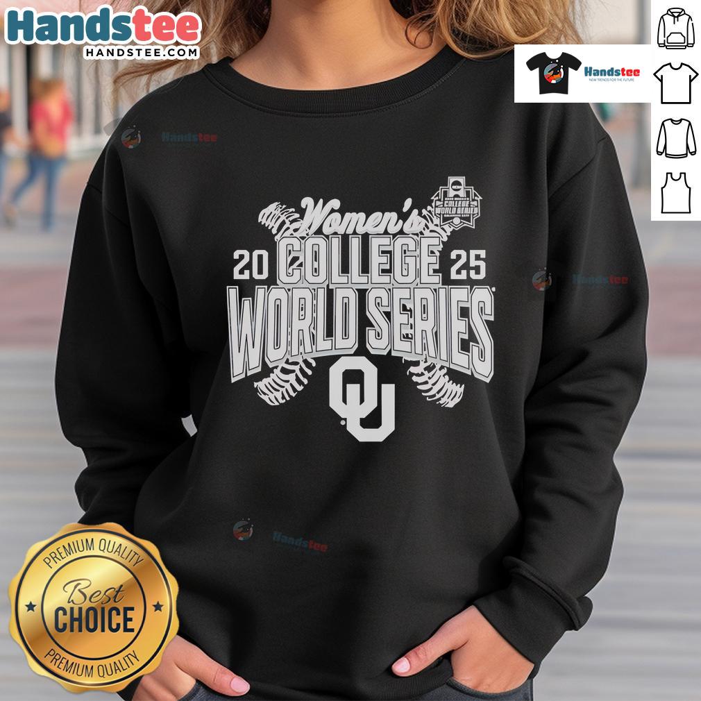 Alt Text: Official Oklahoma Sooners 2025 NCAA Softball Women's College World Series cut-off sweatshirt in crimson color.