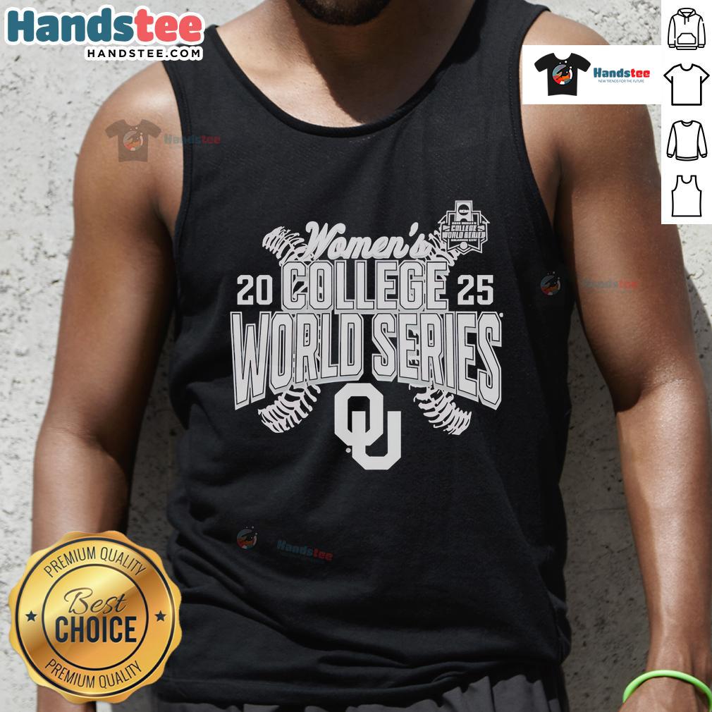 Official Oklahoma Sooners 2025 NCAA Softball Women's College World Series cut-off tank top in vibrant team colors.