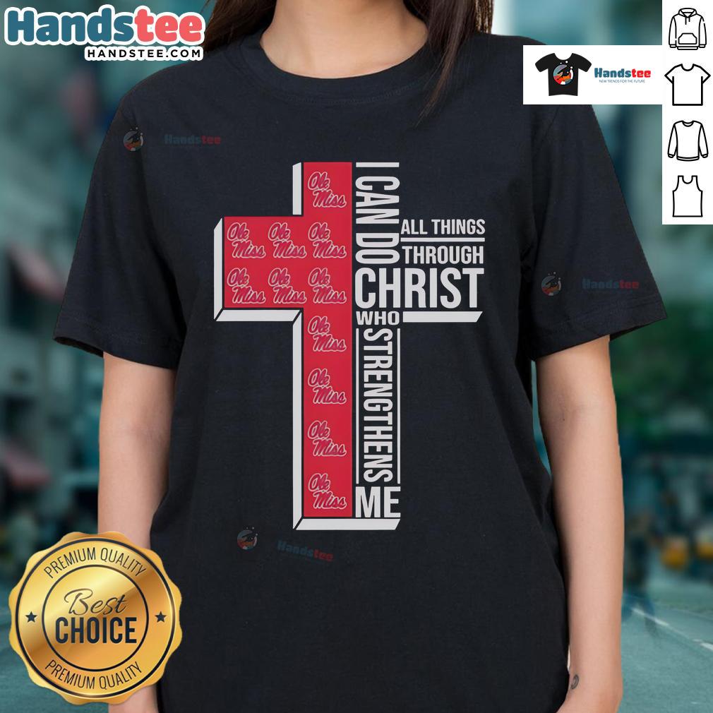 Official Ole Miss Rebels ladies tee featuring 'I Can Do All Things Through Christ Who Strengthens Me' design.