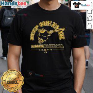 Official San Diego Padres Keep The Faith T-Shirt featuring bold graphics, perfect for fans showing team spirit.