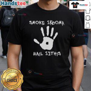 Official Smoke Skooma Hail Sithis T-Shirt featuring bold graphics and a dark design for fans of Skyrim merchandise.