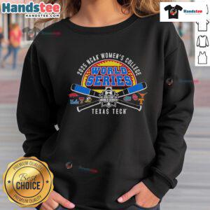 Alt Text: Official Texas Tech 2025 Softball College World Series sweatshirt featuring crossed bats design for fans.