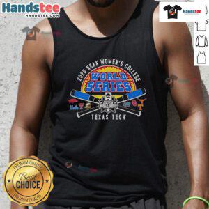 Official Texas Tech 2025 Softball College World Series cross bats tank top featuring team colors and logo design.