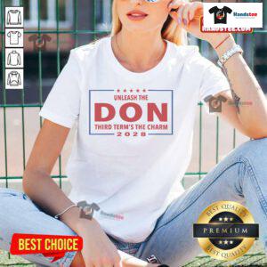 Official Unleash The Don Third Term's The Charm 2028 Ladies Tee featuring stylish design and vibrant colors.