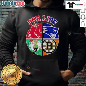 Awesome Boston Red Sox Patriots Celtics Bruins For Life Hoodie showcasing team logos and vibrant colors.