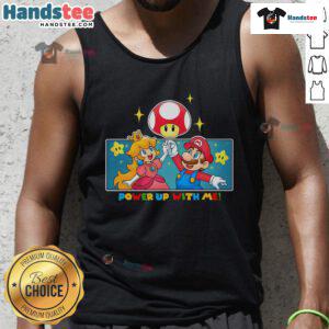 Alt Text: Awesome Power Up With Me Mario Princess Peach Tank Top featuring vibrant graphics and a stylish design for gamers.