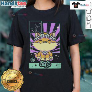 Cute astrology kawaii Virgo ladies tee featuring adorable zodiac graphics and vibrant colors for astrology lovers.