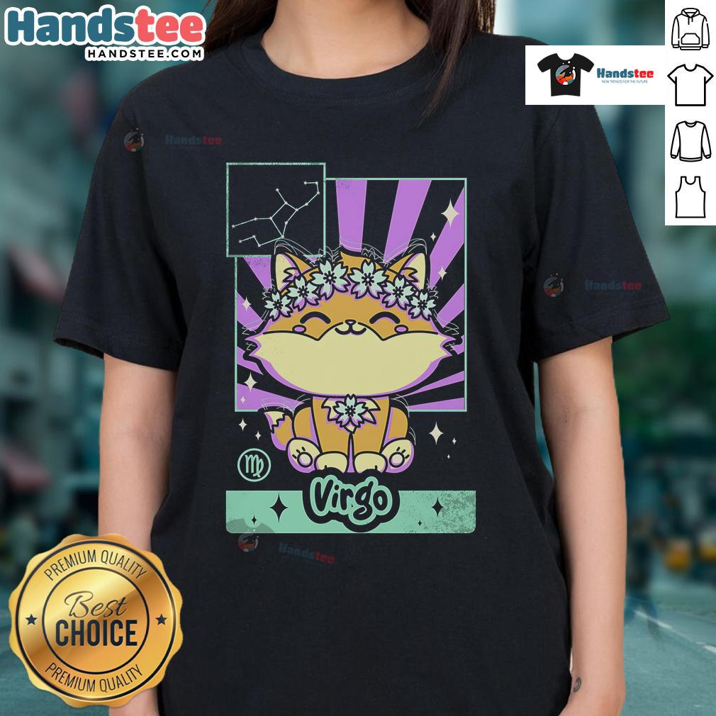 Cute astrology kawaii Virgo ladies tee featuring adorable zodiac graphics and vibrant colors for astrology lovers.