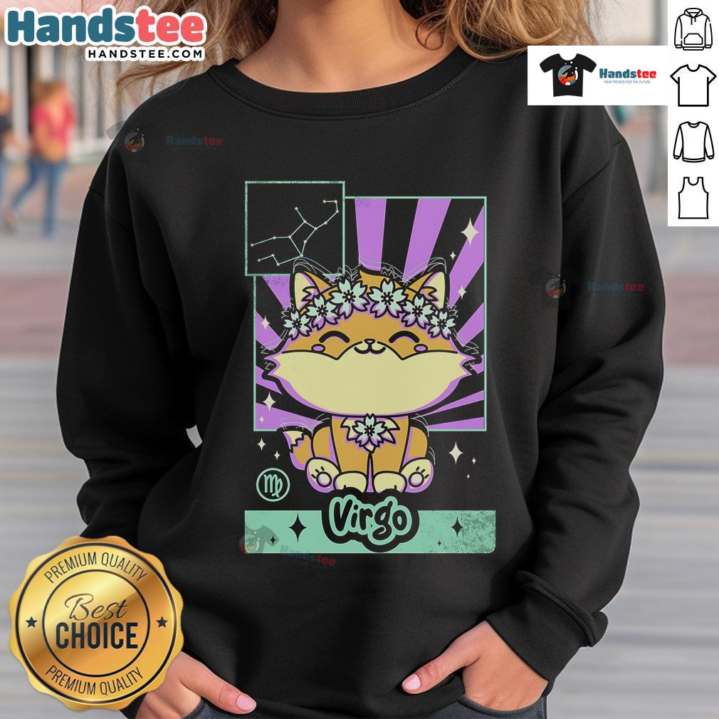 Alt Text: Cute astrology kawaii Virgo sweatshirt featuring a charming zodiac design and vibrant colors, perfect for astrology lovers.
