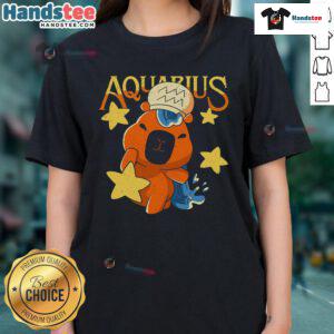 Adorable Aquarius ladies tee featuring a cute capybara design, perfect for astrology lovers and animal enthusiasts.