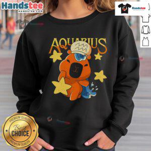 Adorable capybara graphic on an Aquarius sweatshirt, perfect for zodiac lovers and animal enthusiasts.