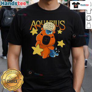 Alt Text: Cute Capybara Aquarius T-Shirt featuring an adorable capybara illustration and zodiac-inspired design on soft fabric.