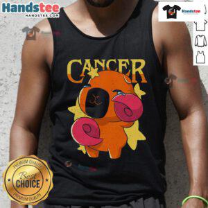 Adorable capybara graphic on a cancer awareness tank top, perfect for animal lovers and supporting a good cause.