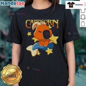 Cute Capybara Capricorn Ladies Tee featuring an adorable capybara design, perfect for zodiac lovers and casual wear.