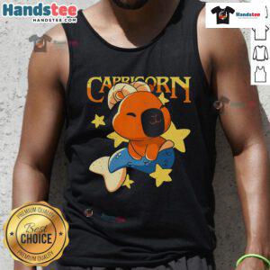 Adorable capybara graphic on a Capricorn tank top, perfect for animal lovers and zodiac enthusiasts.