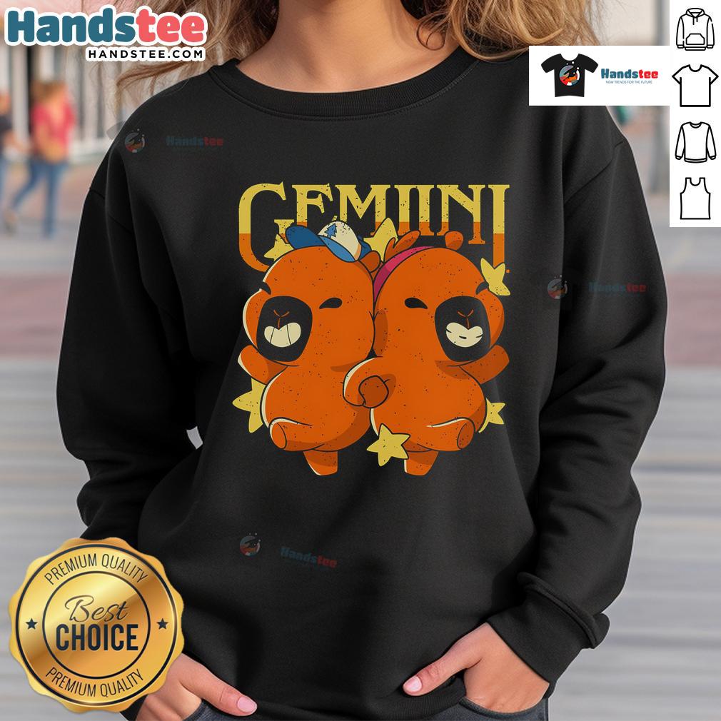 Adorable cute capybara Gemini sweatshirt featuring a playful capybara design, perfect for astrology lovers.