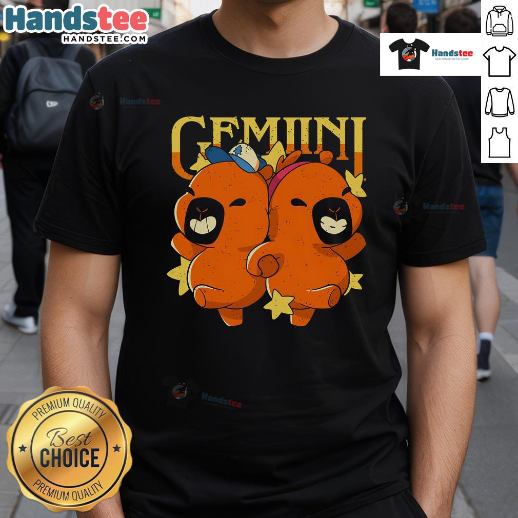Adorable Cute Capybara Gemini T-Shirt featuring a playful capybara design perfect for zodiac lovers and casual wear.