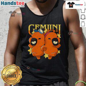 Alt Text: Adorable capybara graphic on a Gemini tank top, perfect for animal lovers and astrology enthusiasts.