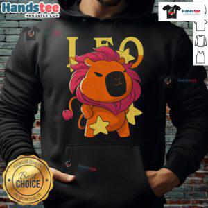 Adorable capybara wearing a cozy Leo hoodie, perfect for pet lovers and cute animal apparel enthusiasts.