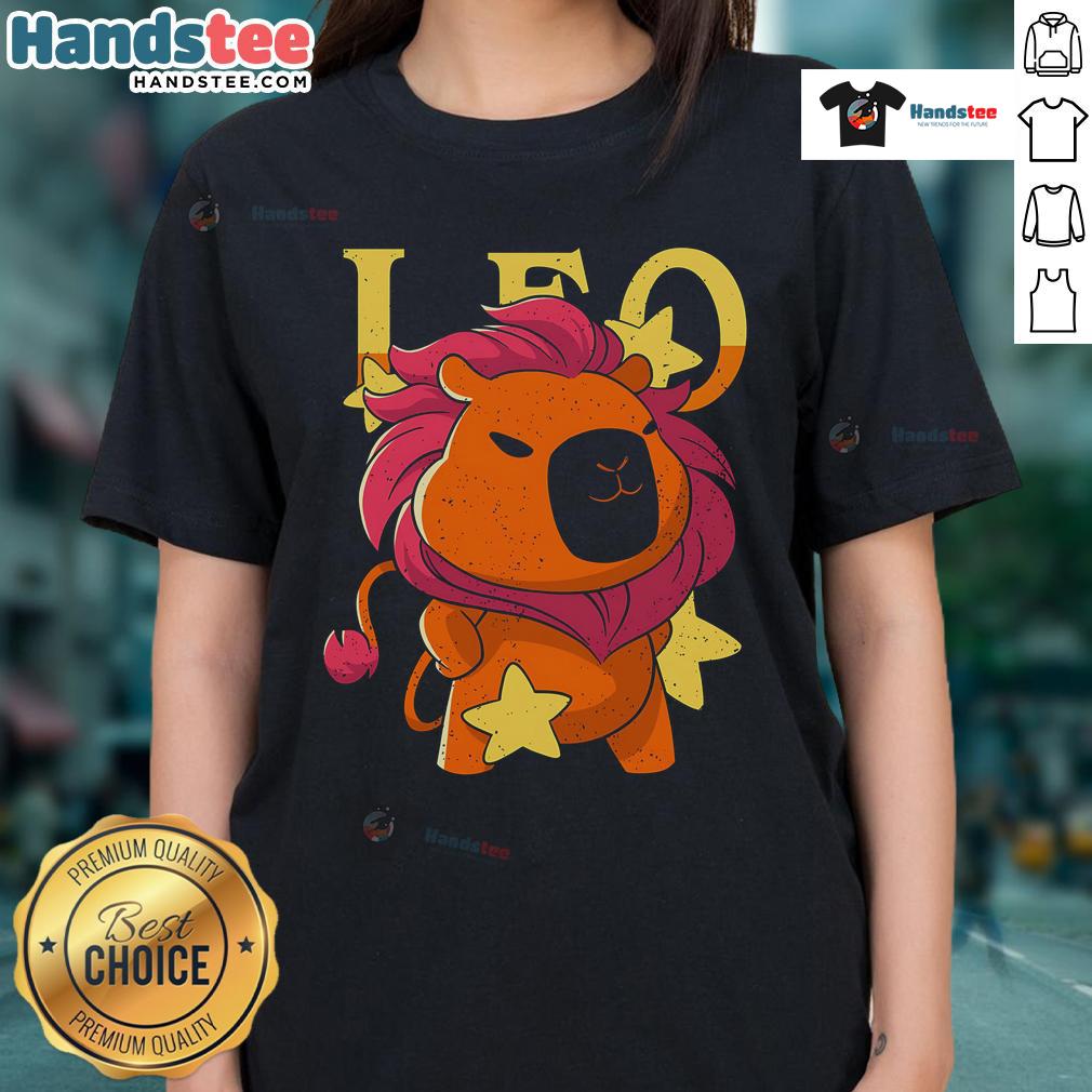 Cute capybara Leo on a ladies tee, featuring a playful design perfect for animal lovers and casual wear.