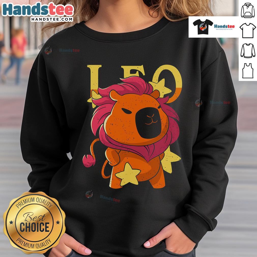 Cute Capybara Leo Sweatshirt featuring an adorable capybara design, perfect for animal lovers and cozy fashion.