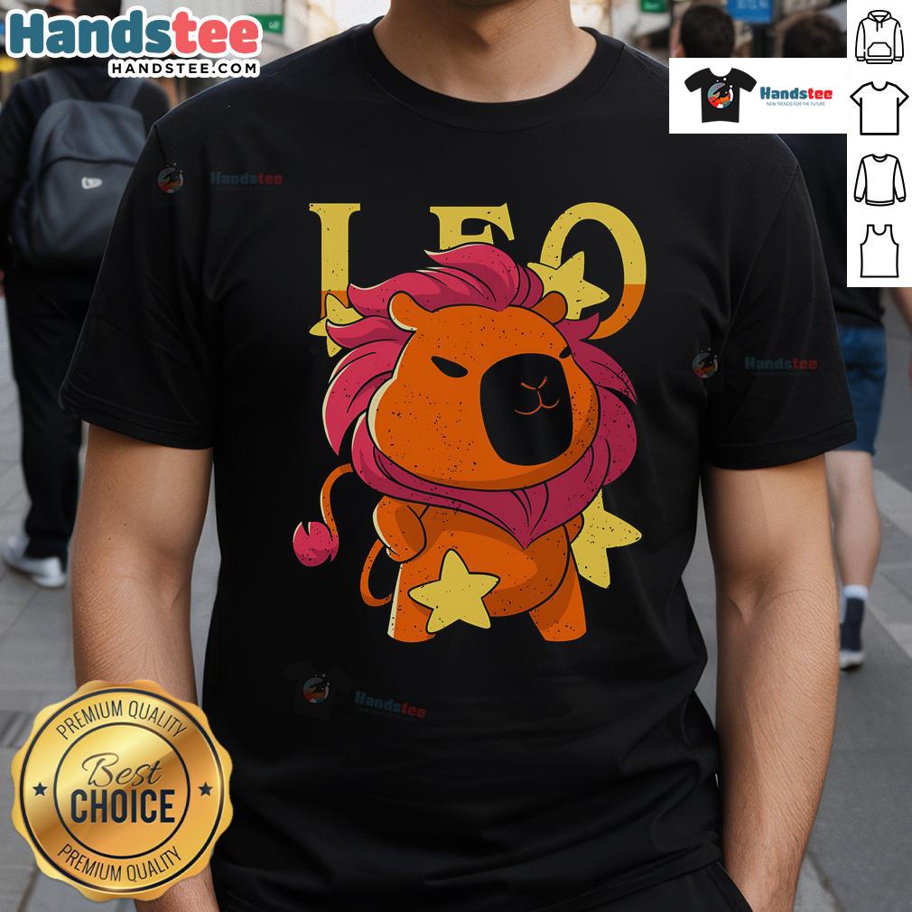 Alt Text: Adorable Cute Capybara Leo T-Shirt featuring a playful capybara graphic, perfect for animal lovers.