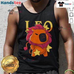 Adorable capybara graphic on a Leo tank top, perfect for casual wear and animal lovers. Cute capybara tank top design.