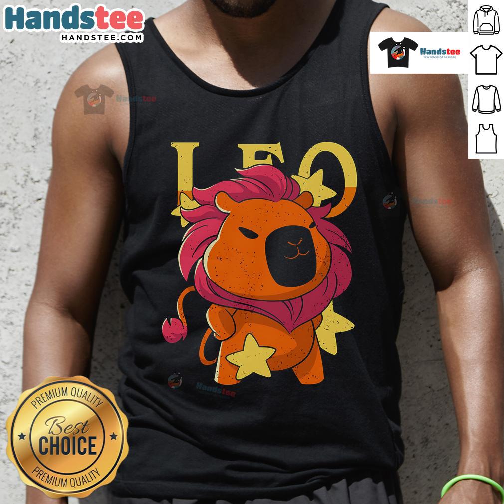 Adorable capybara graphic on a Leo tank top, perfect for casual wear and animal lovers. Cute capybara tank top design.