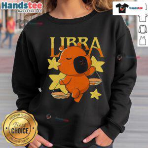 Cute capybara Libra sweatshirt featuring an adorable capybara design, perfect for astrology lovers and cozy wear.
