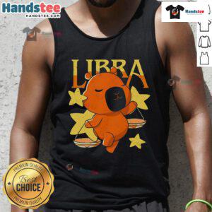 Adorable capybara graphic on a Libra tank top, perfect for animal lovers and zodiac enthusiasts.