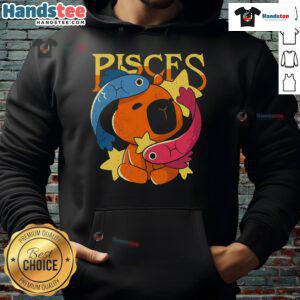 Adorable capybara hoodie featuring Pisces design, perfect for casual wear and animal lovers.
