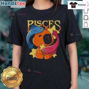 Alt Text: Cute capybara graphic on a Pisces ladies tee, perfect for zodiac lovers and animal enthusiasts.