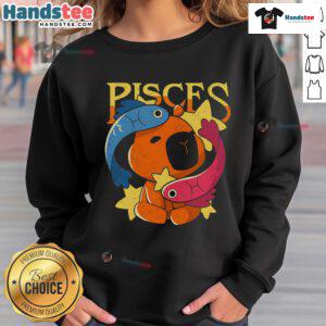 Adorable capybara graphic on a cozy Pisces sweatshirt, perfect for zodiac lovers and animal enthusiasts.