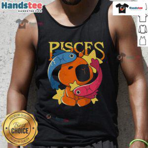 Alt Text: Adorable capybara graphic on a Pisces tank top, perfect for animal lovers and astrology fans.