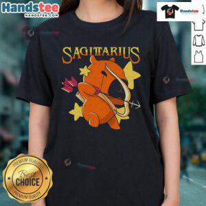 Alt Text: Cute capybara design on a Sagittarius ladies' tee, perfect for zodiac fans and animal lovers.