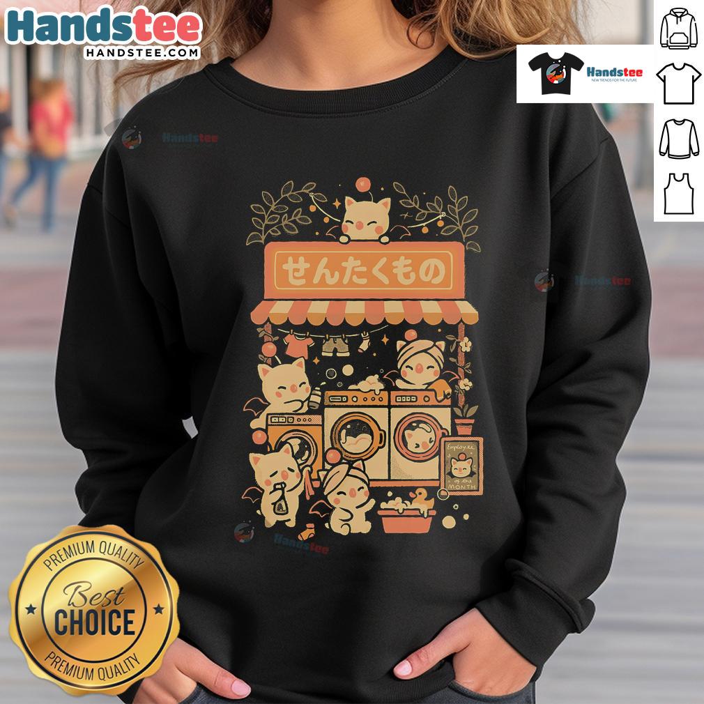 Cute fantasy laundry cats sweatshirt featuring playful cat illustrations and vibrant colors for a cozy look.