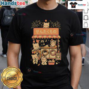 Cute Fantasy Laundry Cats T-Shirt featuring playful cats surrounded by laundry items in a whimsical design. Perfect for cat lovers!