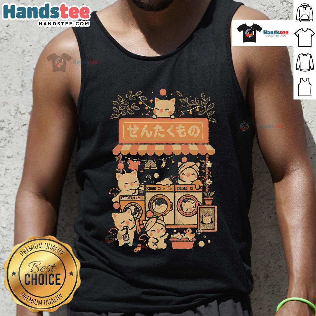 Adorable fantasy cats design on a tank top, perfect for laundry lovers and cat enthusiasts. Cute Fantasy Laundry Cats Tank Top.